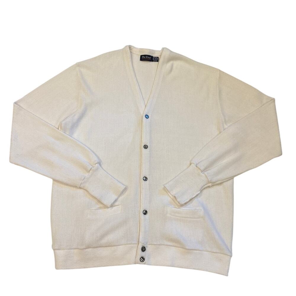 Vintage Cardigan Sweater Mens 3XLT White Knit Grandpa Grunge Hipster Made in USA